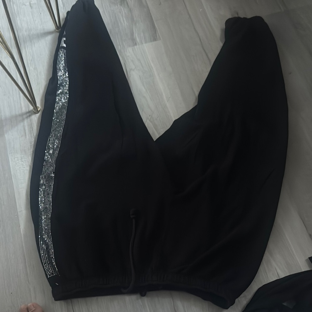 PINK Victoria's Secret Black Joggers with Silver Sequin Accent